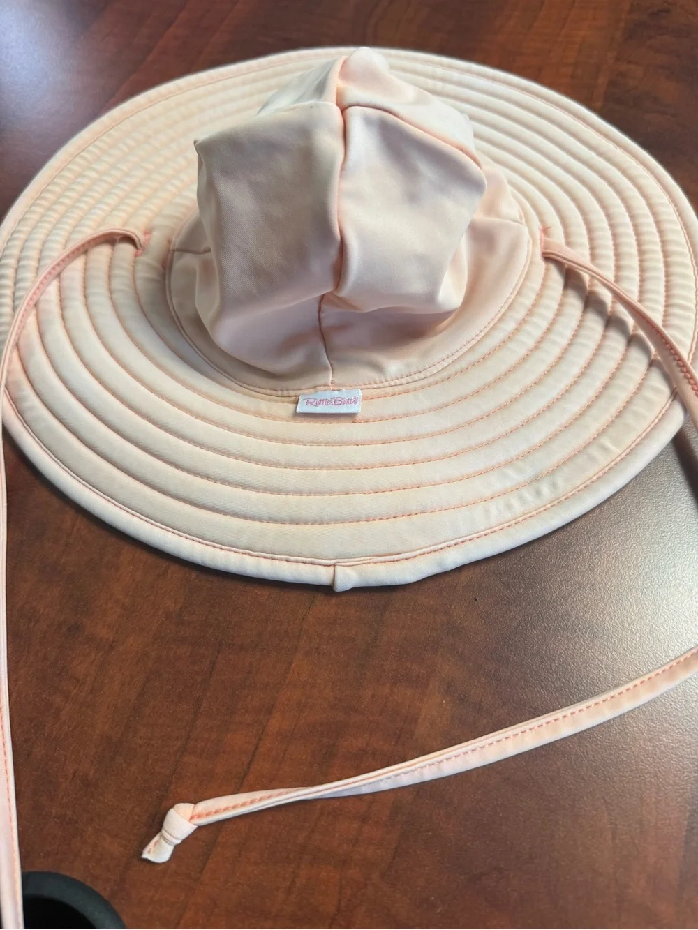 Ruffle Butts Pale Pink Wide-Brim Sun Hat with Chin Strap